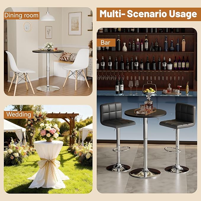 Flamaker Round Bistro Pub Table 23.6 Inch Height Adjustable 360° Swivel Bar - Image 6