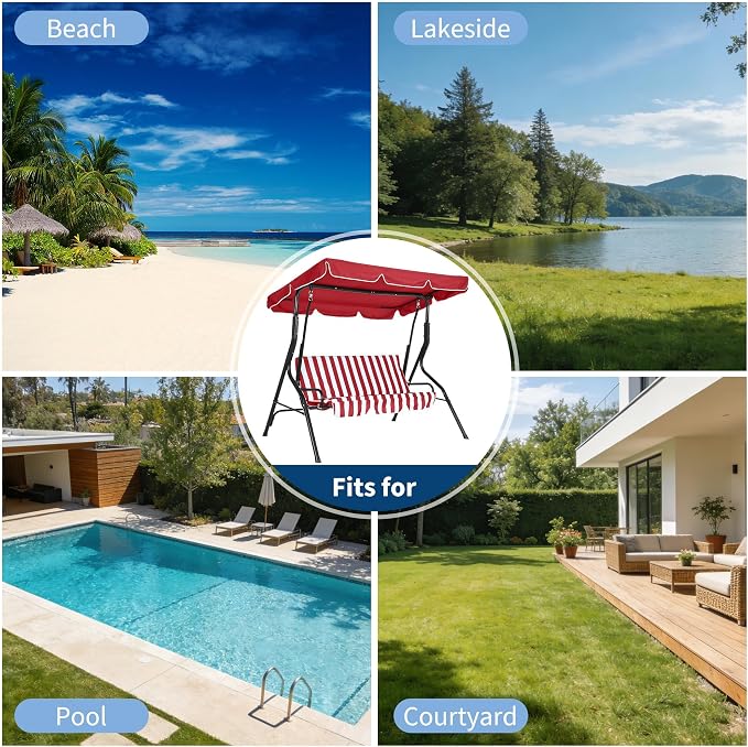 Outdoor Patio Swing Chair with Adjustable Canopy 3-Seat Heavy-Duty Steel Frame - Image 4
