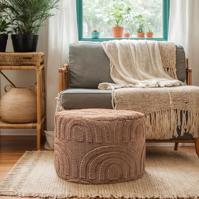 Asuprui Round Ottoman Pouf Ottoman Foot Stool Seat Faux Fur Bean Bag Foot Rest - Image 6