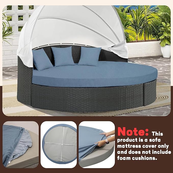 66" Round Daybed Cushion Cover & 3 Pillow Covers Set - Image 6