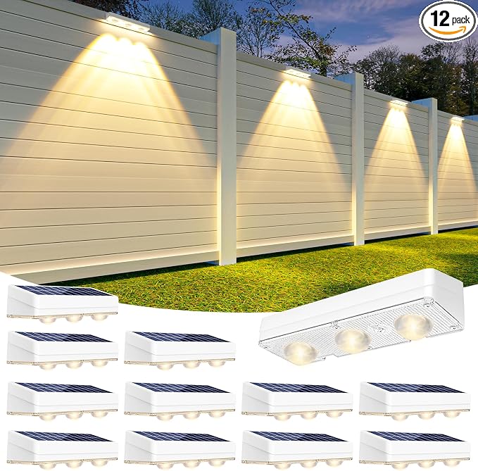 Solar Fence Lights Outdoor, Warm/Natural/Cool White, IP65 Waterproof, Fence by JOFIOS