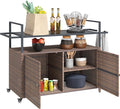 Outsunny PE Rattan Outdoor Storage Cabinet, Wicker Outdoor Bar Table Kitchen by Outsunny