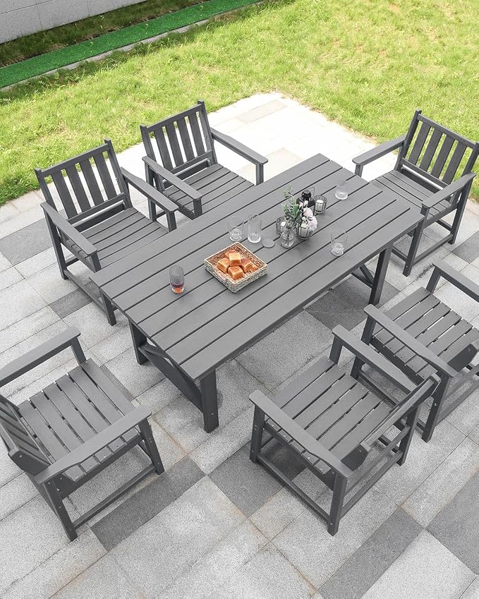 7 Pieces HDPE Outdoor Dining Set, Patio Dining Set - Image 2