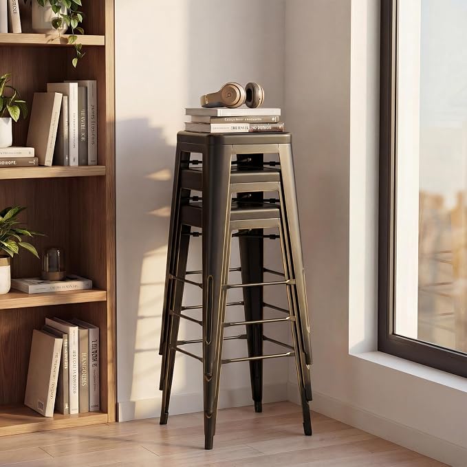 Shahoo 30 Inches Metal Bar Stools Counter Height Stackable Backless Stools - Image 7