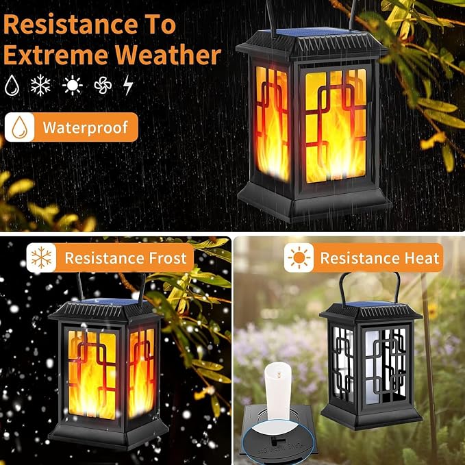 Solar Lanterns Outdoor Waterproof Hanging Lanterns Garden Solar Powered Flame - Image 4