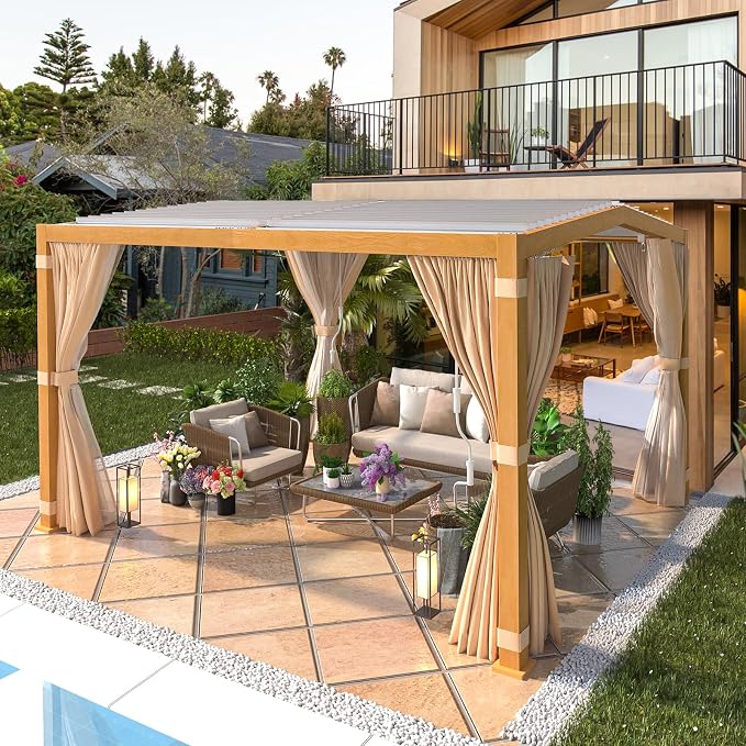 EROMMY Louvered Pergola 11'x13' Outdoor Hard Top Mansard Roof Gazebo by EROMMY