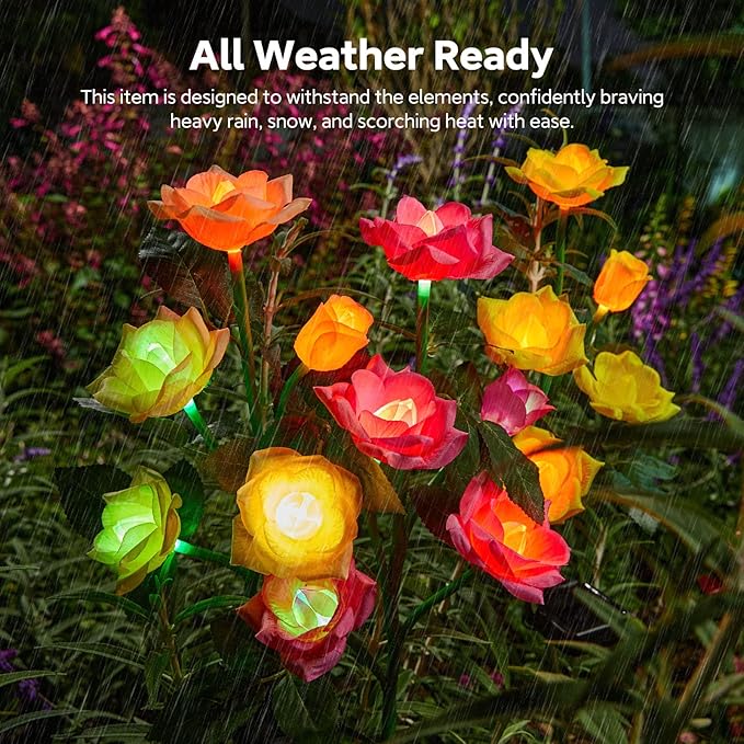 RECHOO Solar Garden Lights Outdoor Decorative, 3 Pack Solar Flower Lights - Image 5