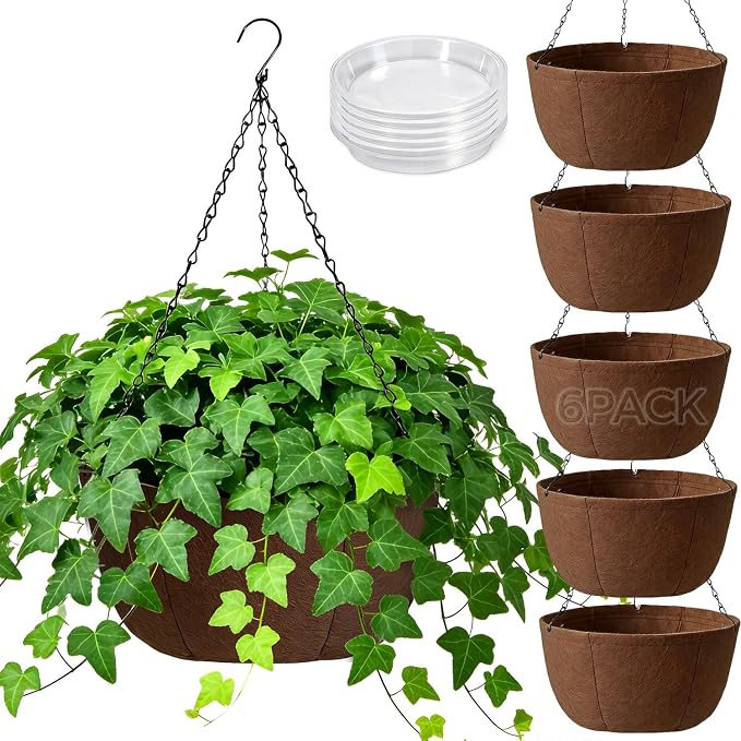 T4U Hanging Planters for Outdoor Plants, 10 Inch 6 Pack Fabric Hanging Baskets by T4U
