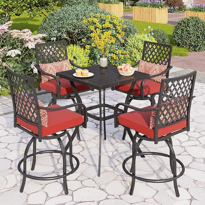 PHI VILLA 5 Piece Outdoor Bar Furniture Set, Counter-Height Patio Bistro Table by PHIVILLAThepioneerofcomfortablehouseholdsupplies
