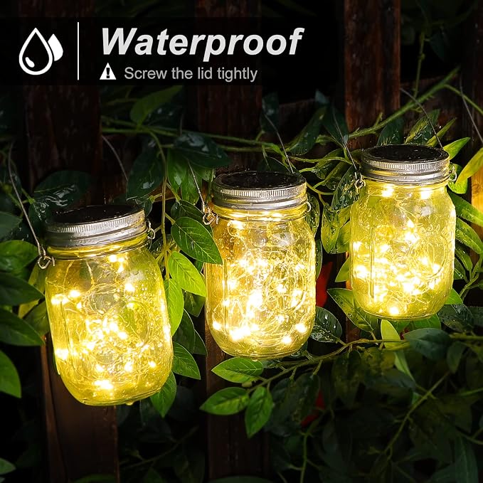 Mlambert Mason Jar Solar Lights -30 LED, 6 Pack Hanging Solar Lanterns Outdoor - Image 5