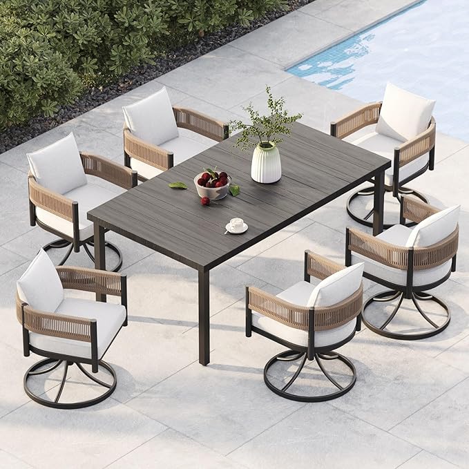 Grand patio Outdoor Dining Set for 6, Metal Woven Wicker Swivel Patio Chairs by GrandPatio