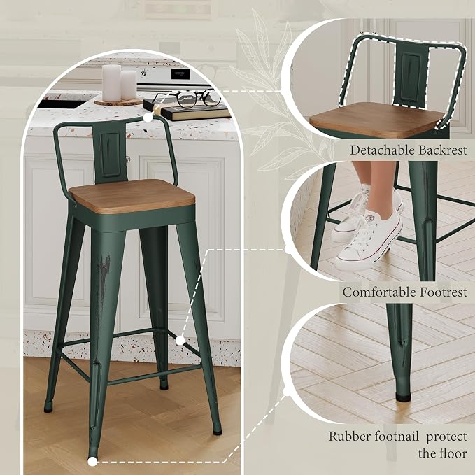 Andeworld Bar Stools Set of 4 Counter Height Stools Industrial Metal Barstools - Image 7