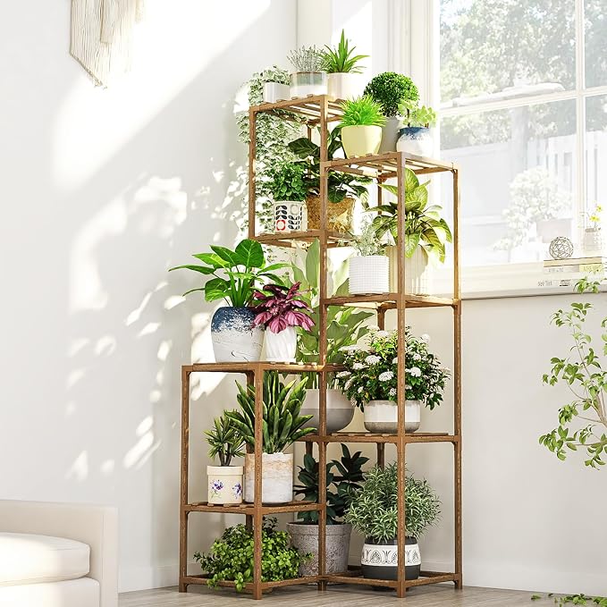 Bamworld Plant Stand Indoor Outdoor Corner Plant Shelf 54.7" Tall Plant Table by Bamworld