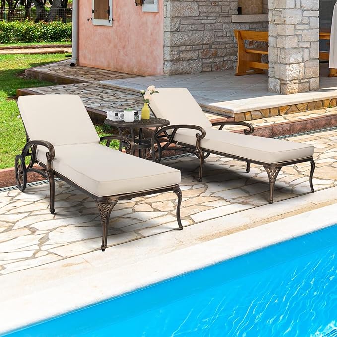 VINGLI Cast Aluminum Outdoor Chaise Lounge Chair - Image 3