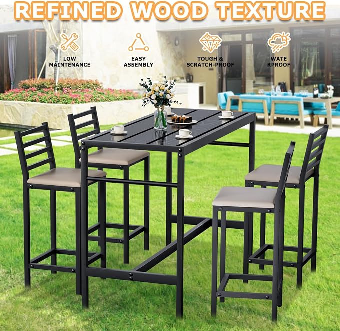 5 Piece Outdoor Patio Bar Set, 54.7" Rectangular Counter Height High Top Bar - Image 5