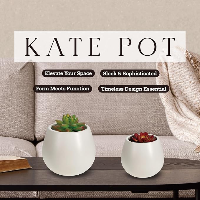 Kate Sleek Matte White Plant Pot Indoor, 5 Inch Pot - Image 2