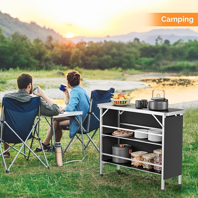 VINGLI 43" Portable Bar Table, 3-Tier Shelves, Carry Bag，Mobile Bar Table - Image 8