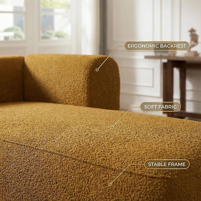 Boucle Chaise Lounge Chair Indoor Comfy Fluffy Lounge Sofa Upholstered Chaise - Image 6