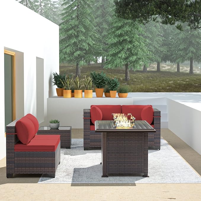 Outdoor Patio Furniture with Fire Pit Table, 6 Pieces Outdoor Furniture Patio - Image 8