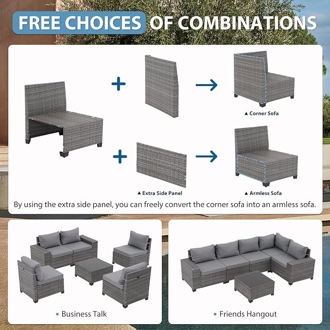 JOIVI 6 Pieces Outdoor Patio Furniture Set, Rattan Patio Sectional Sofa - Image 5