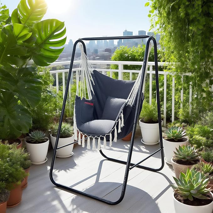 Hammock Chair with Stand, Heavy-Duty Hammock Stand with Large Indoor Swing - Image 6