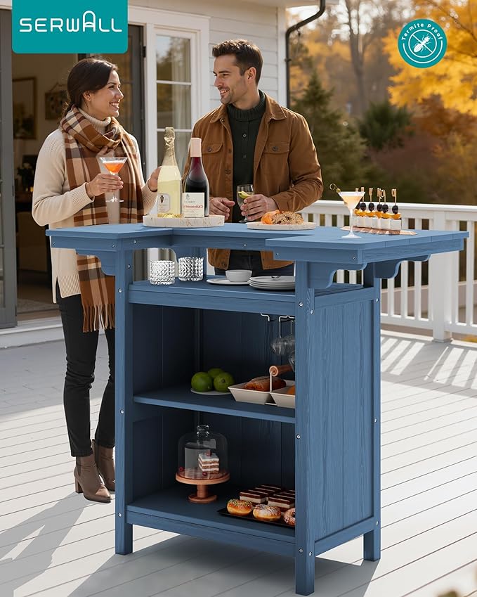 SERWALL Outdoor Bar Table, Patio Bar Cabinet - Image 2