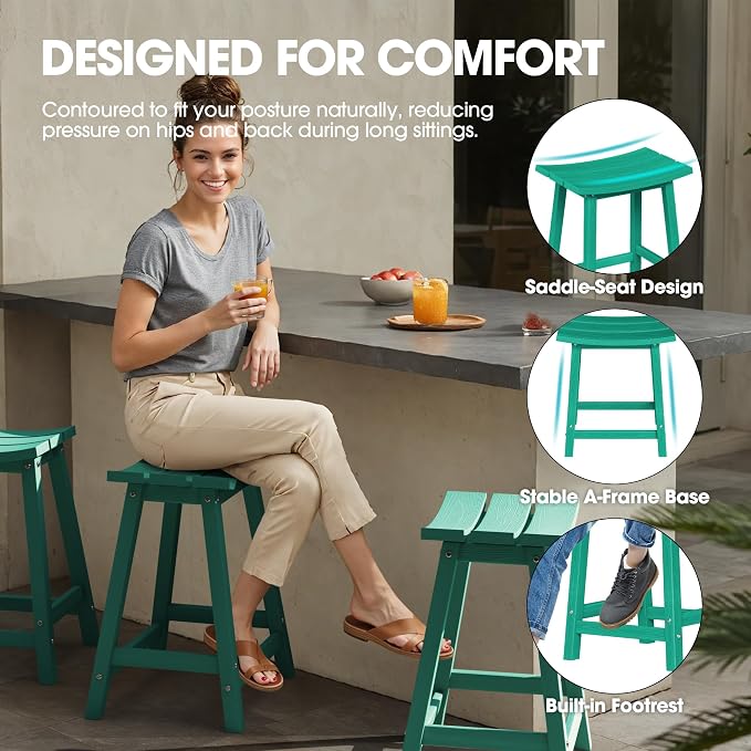 Ciokea 4 Set 24" Outdoor Bar Stools Heavy Duty HDPE Counter Height Bar Stools - Image 3