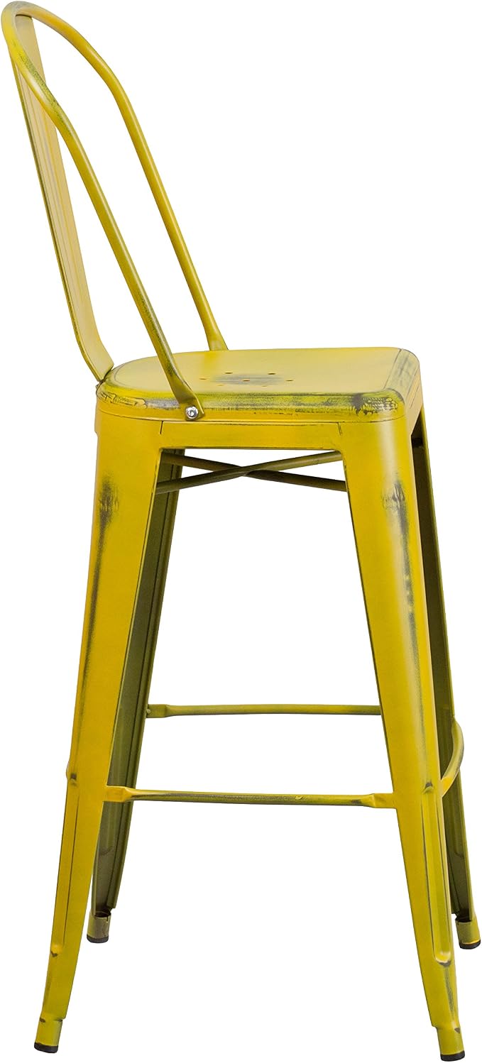 EMMA + OLIVER Commercial Grade 30" H Distressed Yellow Metal Indoor-Outdoor - Image 6