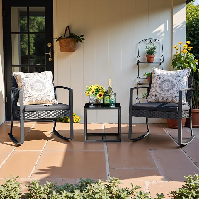Devoko Resin Patio Furniture Set 3 Piece All Weather Outdoor Rocking Chairs - Image 2