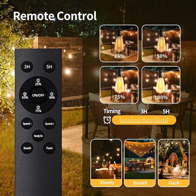 50ft Solar String Lights with Remote, 25+1 Bulbs Solar Patio Lights Outdoor - Image 4