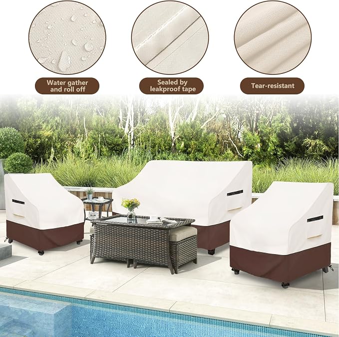 Patio Furniture Covers, 3 Piece Heavy Duty Waterproof Outdoor Furniture Cover - Image 3