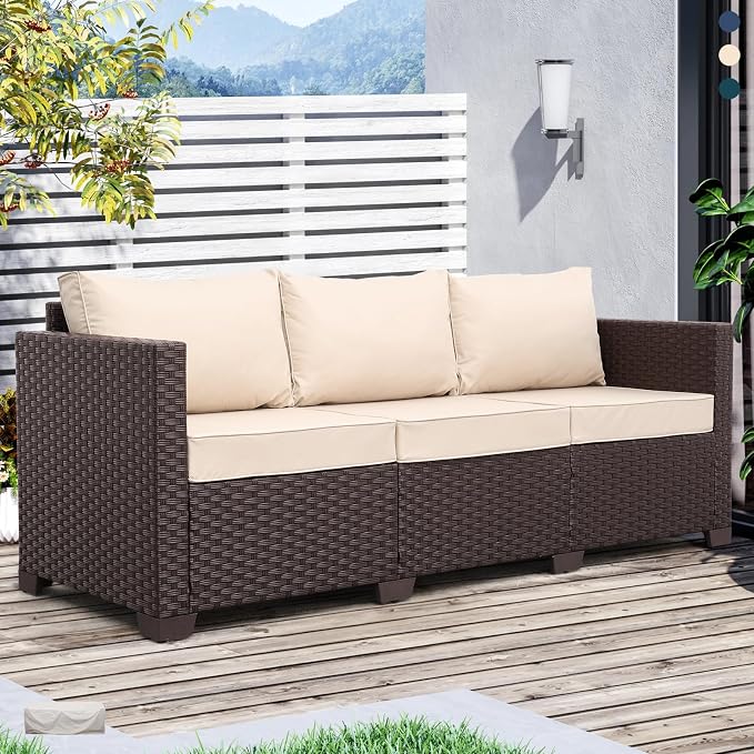 Patio Furniture 3-seat Sofa Wicker Outdoor Furniture Outdoor Couch Deep Seat - Image 3