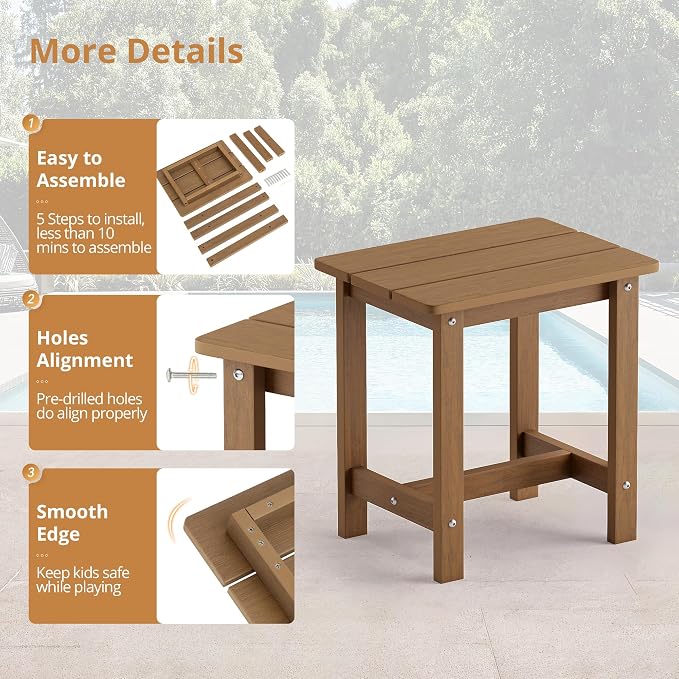 LUE BONA Outdoor Side Table Set of 2, HDPS Small Outdoor Table, Adirondack Side - Image 7