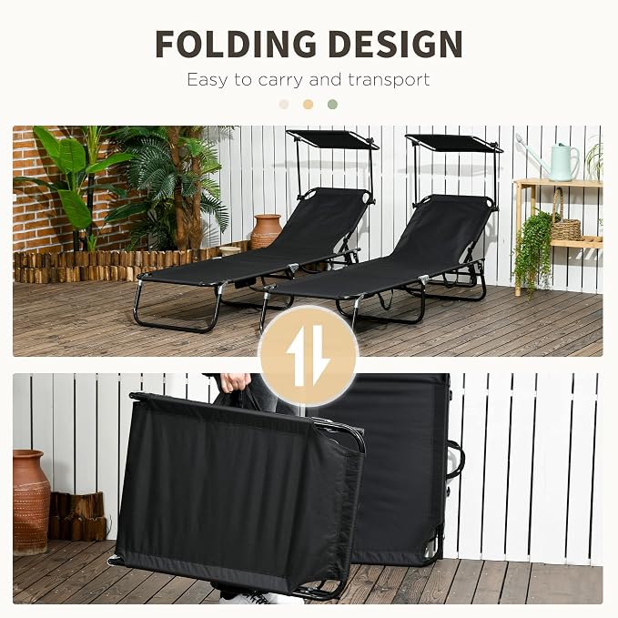 Outsunny Folding Chaise Lounge Pool Lounge Chairs Set of 2, Outdoor Sun Tanning - Image 6