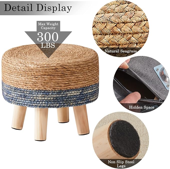 Cpintltr Foot Stool Natural Seagrass Hand Weave Poufs Round Ottoman - Image 5