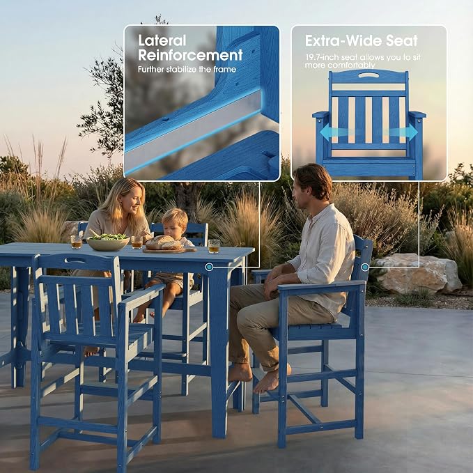 Ciokea Outdoor Bar Height Table Set of 5, Heavy-Duty All-Weather HDPE Patio Bar - Image 4