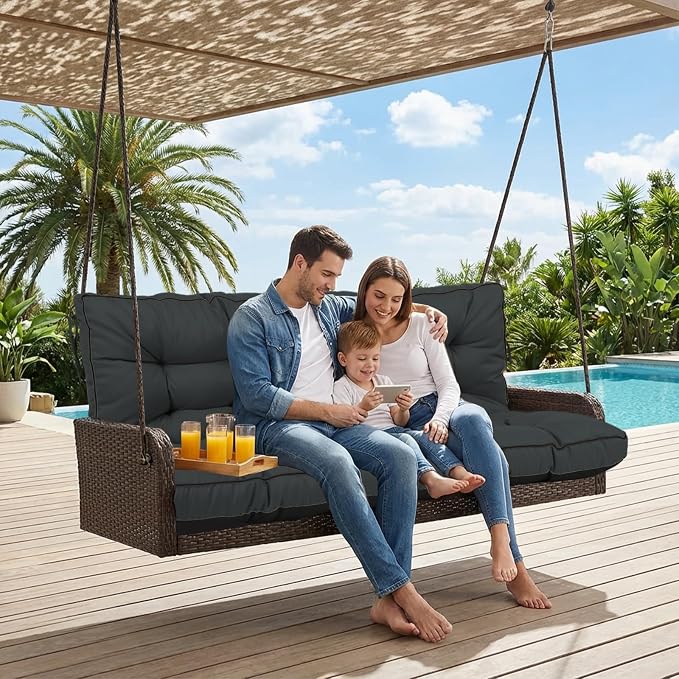 Waterproof Porch Swing Cushion Replacement, Thick 4" 2–3 Seat Outdoor Swing - Image 2