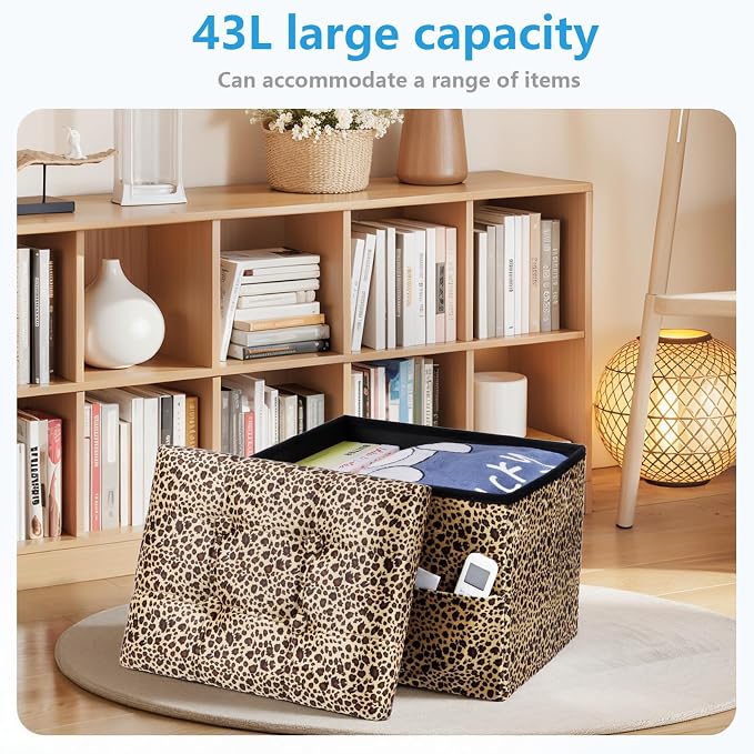 AmasSmile Storage Ottoman Folding Foot Rest Stool - Image 4