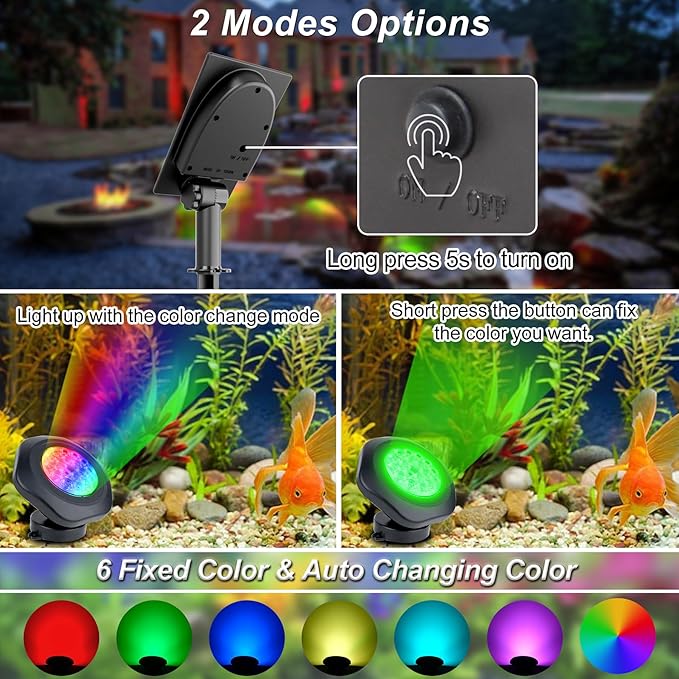 Solar Pond Lights, 18 LED Super Bright RGB LED Underwater Spotlights Color - Image 3
