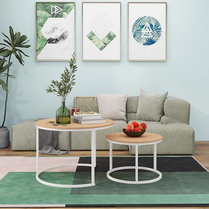 HOJINLINERO Round Coffee Table, Nesting Coffee Table Set of 2, Center Tables - Image 4