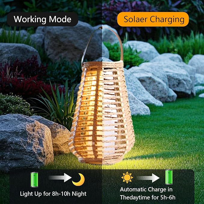 2 Pack Solar Lanterns Outdoor Waterproof, Imitation Candle Lantern in Bohemian - Image 4