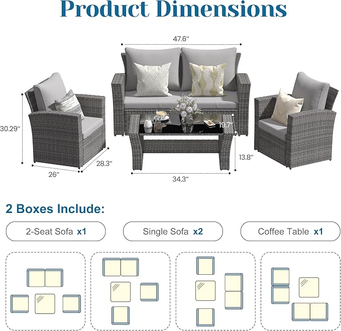 Solaste 4 Piece Outdoor Patio Furniture Set, Outdoor Sectional Sofa - Image 2