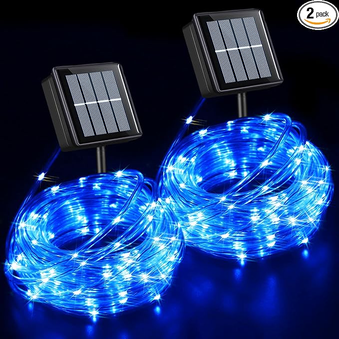 QITONG Blue Solar Rope Lights Outdoor, 2 Pack Each 33ft 100LED String Light by QITONG