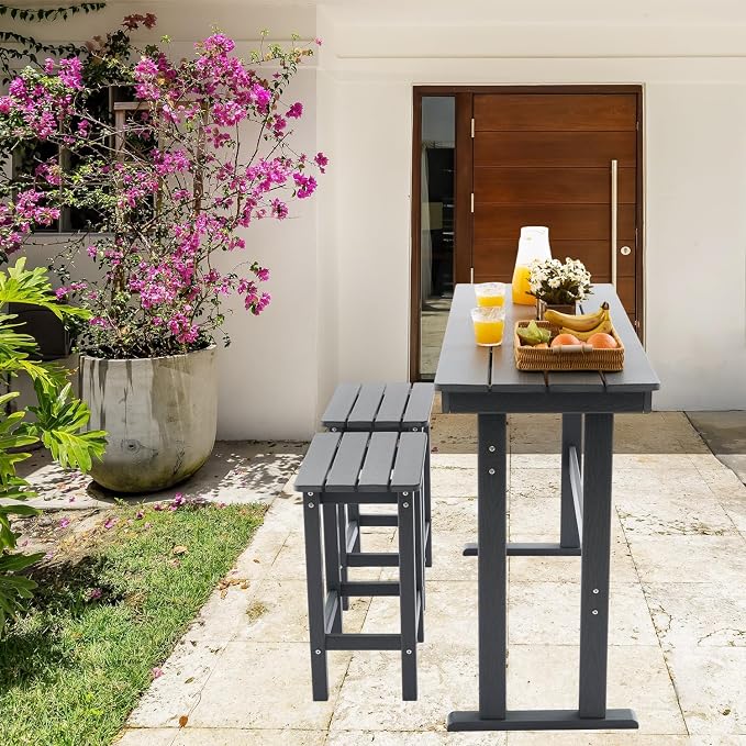 3 Pcs HDPE Outdoor Bar Set of 2 Includes Bar Height Table and Chairs, Patio Bar - Image 7