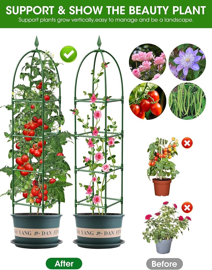 Trellis for Climbing Plants Outdoor, 6FT Garden Obelisk Rustproof PE Coated - Image 4