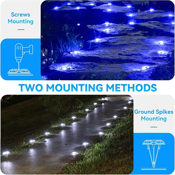 AGPTEK Solar Driveway Lights 12 Pack, 2 Colors in 1 Outdoor Solar Deck Dock - Image 2