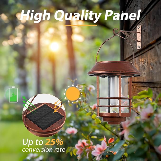 Otdair Solar Lanterns Outdoor Waterproof, 2 Pack Flickering Flames Wall Garden - Image 6
