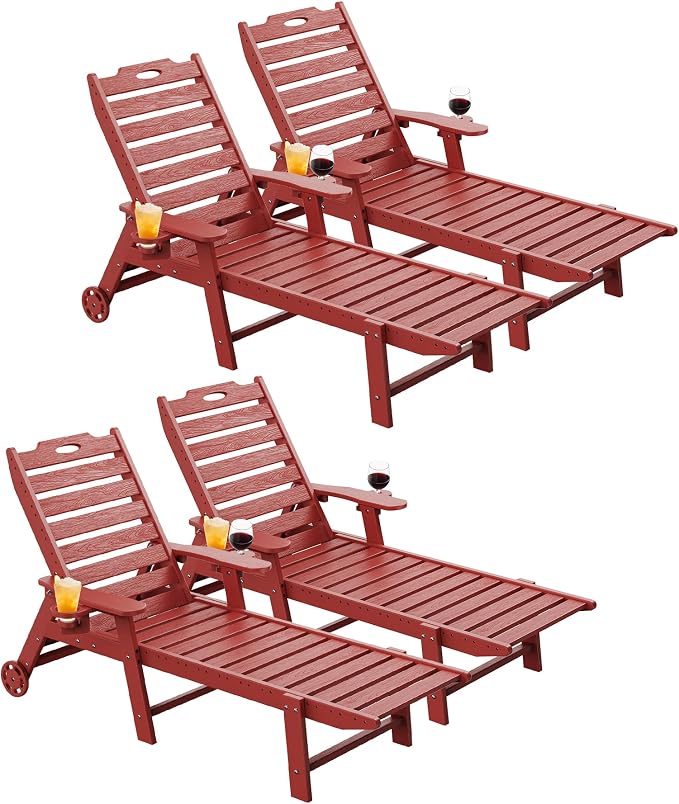 Carauci Lounge Chair Outdoor Set of 4, HDPE Chaise Lounge by Carauci