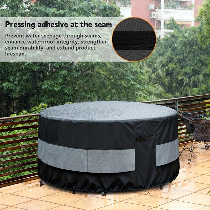 Round Patio Furniture Cover Black Grey Waterproof Up to 10000pa - Image 6