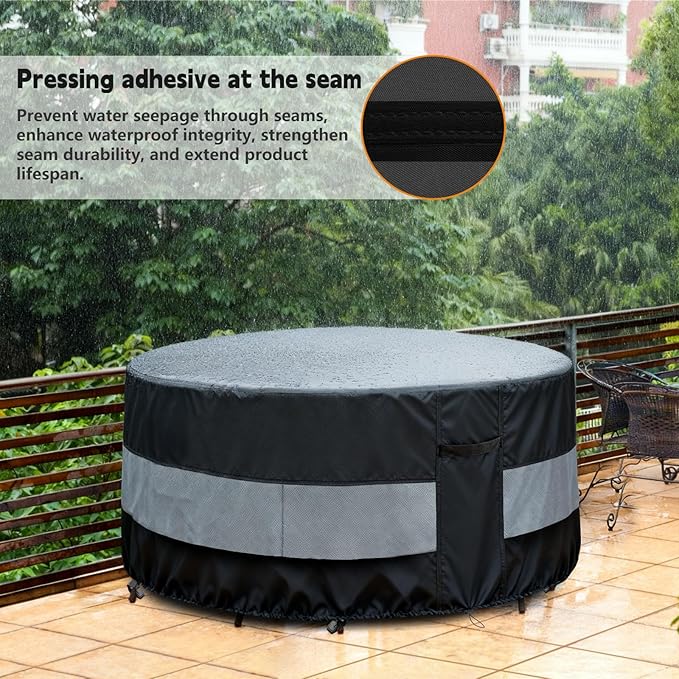 Round Patio Furniture Cover Black Grey Waterproof Up to 10000pa - Image 6